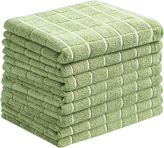 Microfiber Dish Towels - Soft, Super Absorbent and Lint Free Kitchen Towels - 8 Pack (Lattice Designed Olive Colors) - 26 x 18 Inch (Olive Green)