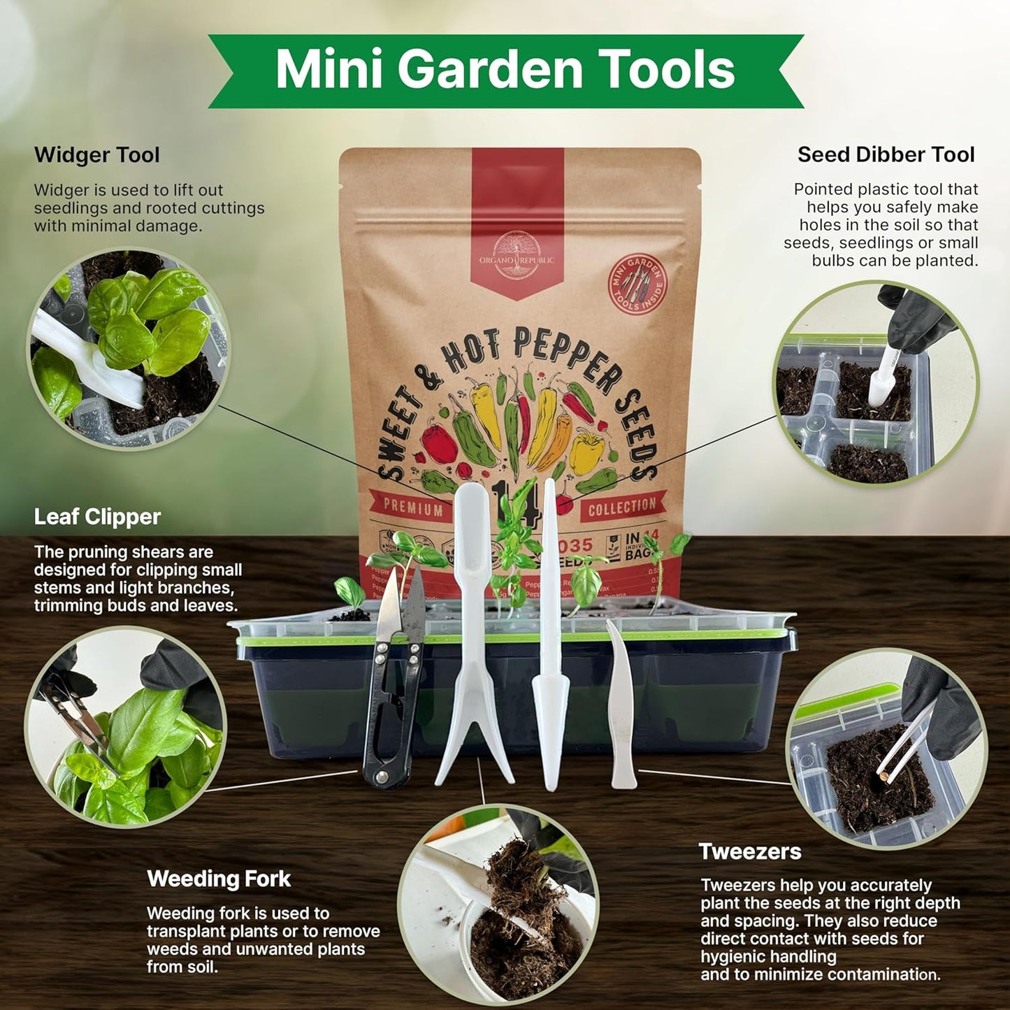 Organo Republic 14 Sweet & Hot Peppers Seeds Variety Pack - 1,030+ Non-GMO Heirloom Pepper Seeds for Outdoor and Indoor Home Gardening, Including Pepper Cayenne, Habanero, Jalapeno, Poblano, Serrano