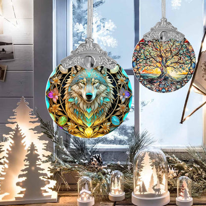 Stained Glass Suncatcher Hanging Ornament, Wolf Decor for Home, Christmas Ornament