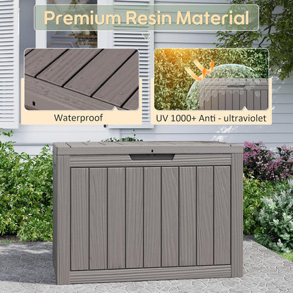 Outdoor Storage Box, Resin Deck Boxes Indoor and outdoor, Waterproof Storage Box Lockable Lid (Grey, 45 Gallon)