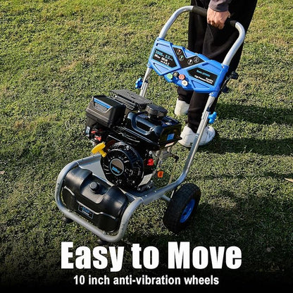 Gas Pressure Washer 3500 PSI, 2.3 GPM Heavy Duty High Power Washer,209CC 7HP Engine with 25Ft Pressure Hose, Axial Aluminum Pump, Soap Tank, 4 Quick Connect Nozzle (Blue)