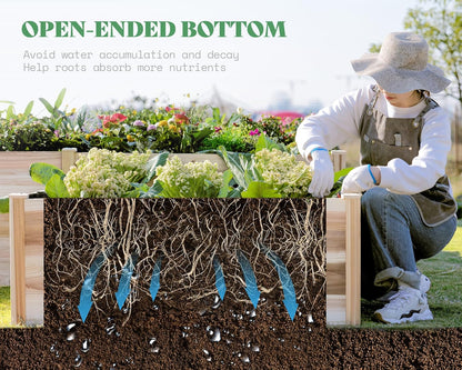 AMERLIFE 12x12x2 FT Wooden Raised Garden Bed, H-Shaped Planter Box with Double-Layer Design, 180 Cu. Ft Capacity for Outdoor Patio & Backyard