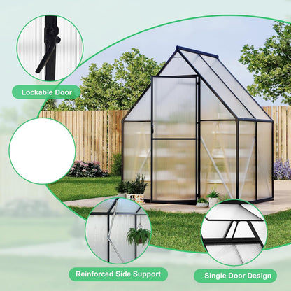 6'x4' Aluminum-Framed Polycarbonate Greenhouse, Heavy Duty Polycarbonate Greenhouse with Quick Setup Structure and Roof Vent, Large Enhanced Aluminum GreenhouseKit for Outdoors
