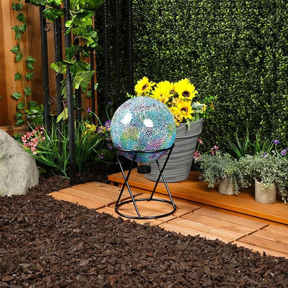 Alpine Corporation - Shades of Blue Crackle Glass Gazing Ball, Colorful Garden Décor for Patio & Yard, 12" Tall (Multicolor)