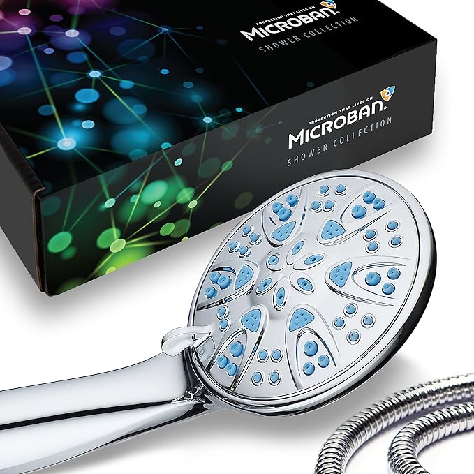 AquaDance 5514 Antimicrobial/Anti-Clog High-Pressure 6-Setting Hand with Microban Nozzle Protection from Growth of Mold, Mildew & Bacteria for Stronger Shower! 4" Wave Blue – 1.8 GPM