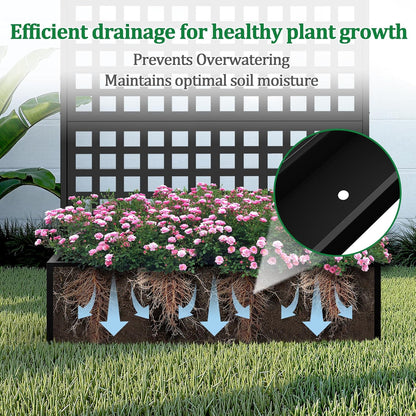 Metal Raised Garden Bed with Trellis, 2 in 1 Trellis with Planter Box & Privacy Screen for Climbing Plants, Vine, Outdoor Standing Flower Beds with Drainage Holes, 47.2"L x 16.7"W x 70.8"H, Black