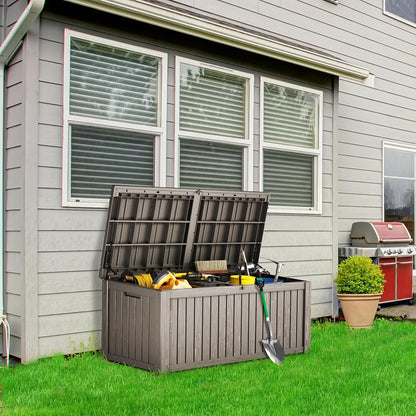 TARKARI 180 Gallon Lockable Resin Deck Box, Waterproof & UV-Resistant Outdoor Storage Box for Outdoor Cushion Storage, Garden Tools & Pool Accessories Storage, Gray