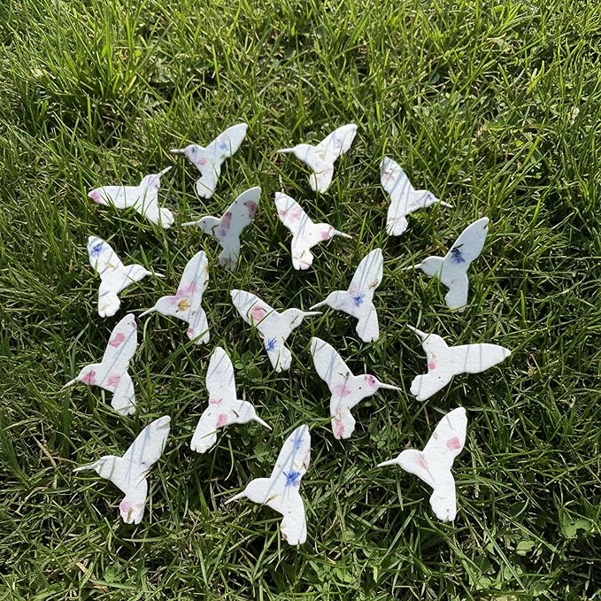 Wildflower Seed Paper - Set of 24 Hummingbird-Shaped for Funeral Favors, Memorial Gifts, & Sympathy Gifts for Loss of Father and Mother (Pink & Blue)