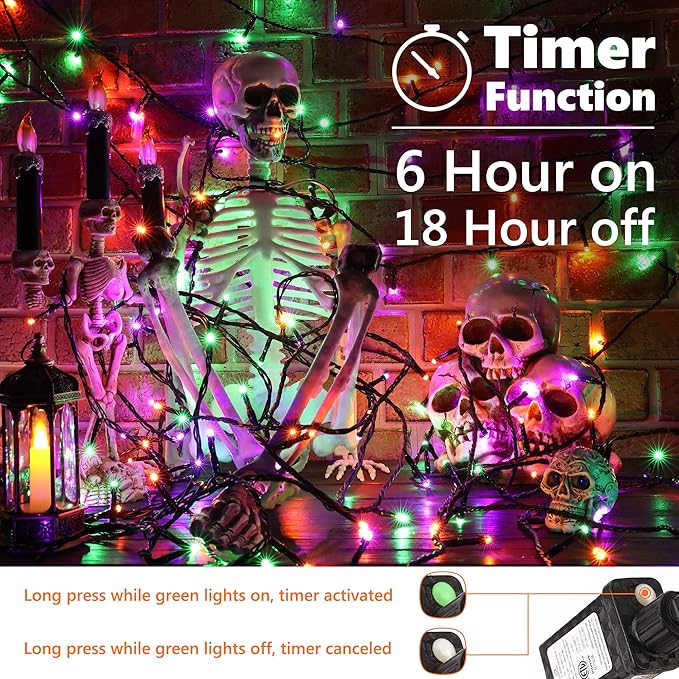 Brizled Mini Halloween Lights, 78.74ft 240 LED String Lights Connectable, 8 Modes Outdoor Halloween Lights, Spooky Tree Light with Timer for Carnival Party Decor, Purple & Green & Orange