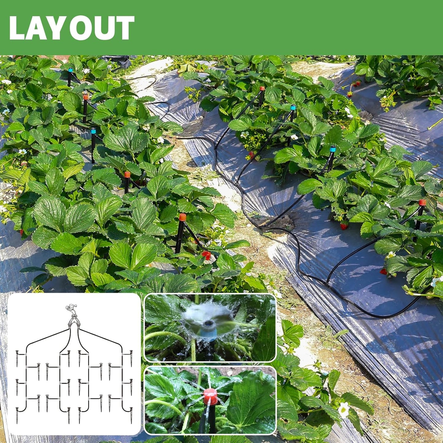 110ft Drip Irrigation System Kit, Garden Watering System DIY Automatic Irrigation Equipment Set for Lawn Raised Bed Greenhouse Plant Watering with 1/4'' Tubing, Drip Emitters, Connectors