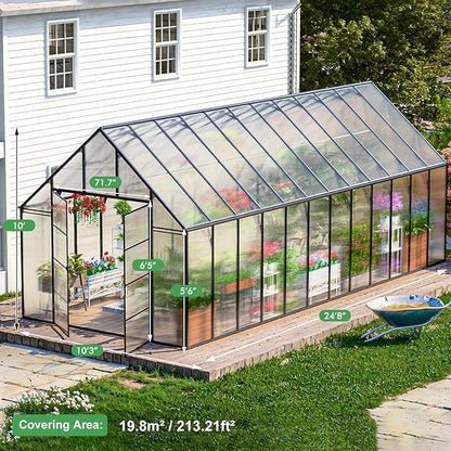 CDCASA 24x10x10 FT Greenhouse for Outdoors, Large Thicker Aluminum Heavy Duty Polycarbonate Greenhouses Kit w/5 Vent Windows, Swing Door, Walk-in Green House for Sunroom Patio,Backyard