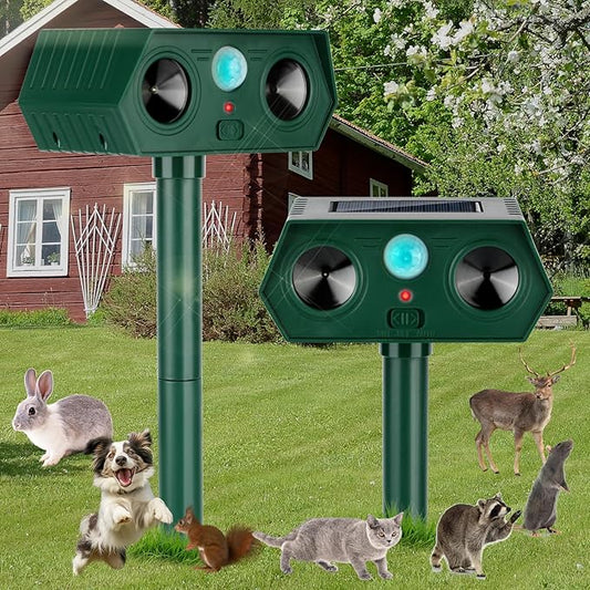 1Pack 2025 Ultrasonic Animal Repellent Outdoor Deer Repellent Devices Solar Animal Repeller Motion Activated Deterrent to Scare Cat Squirrel Rabbit Raccoon Skunk for Yard Lawn