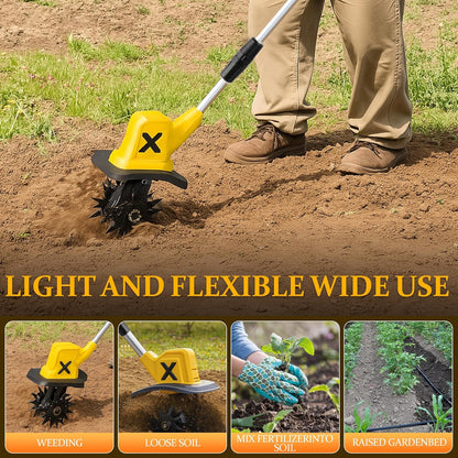 Cordless Electric Tiller, 270RPM High Speed Cordless Tiller, with 2 * 4.0Ah /21V Batteries & Charger, 9In Tilling Width and 6.6In Depth Garden Rototiller for Lawn/Gardening/Soil Cultivation