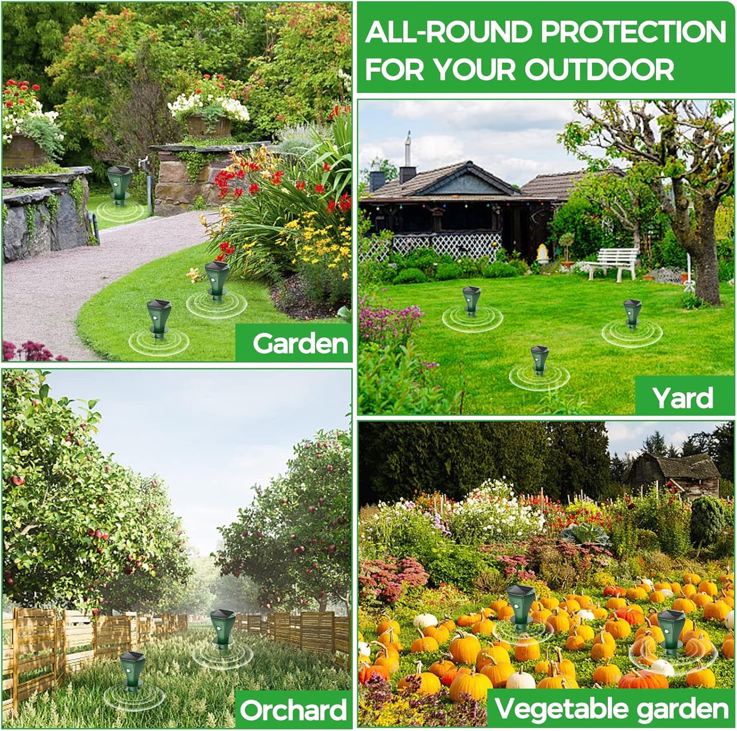 Mole Repellent for Lawns, Mole Killer Solar Powered, Snake Away Repellent for Outdoors,Ultrasonic Gopher Vole Repellent Killer Screw Keep Skunk Chipmunk Armadillo Groundhogs Out Your Yard, 4 Pack