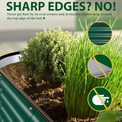 MUPATER 9-in-1 Galvanized Steel Planter Box, 24''H Modular Garden Bed Outdoor with 2 Aluminum Support Rods, 6x3x2FT Raised Garden Bed Kit Oval for Herbs, Vegetables and Flowers, Garden, Green