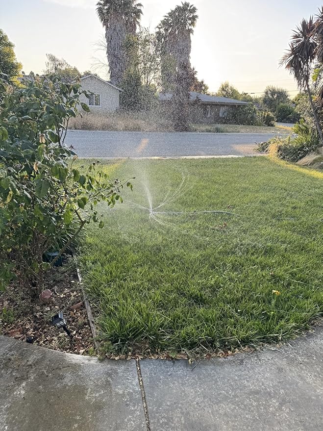 STYDDI Metal Rotating Water Sprinkler for Lawn, Heavy Duty Metal 3-Arms Whirling 360 Degree Automatic Rotary Sprinkler with Wheeled Base for Small Areas, Garden, Yard, Cover up to 1,384 Sq. ft.