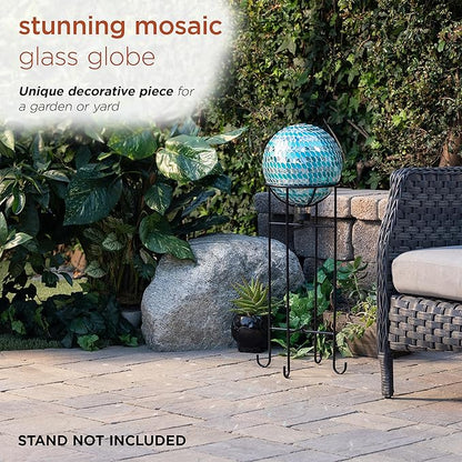 Alpine Corporation 10" Diameter Indoor/Outdoor Glass Mosaic Gazing Globe Yard Decoration, Blue Mosaic Petals Design
