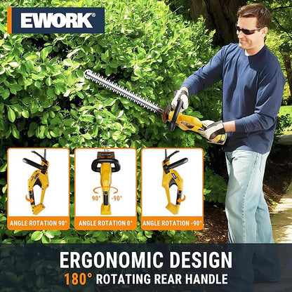 EWORK 20V Cordless Hedge Trimmer 22-Inch Electric Bush Trimmer, 5/8" Cutting Capacity, Battery Powered Lightweight Handheld Shrub Trimmers with Battery and Charger for Garden, Yard