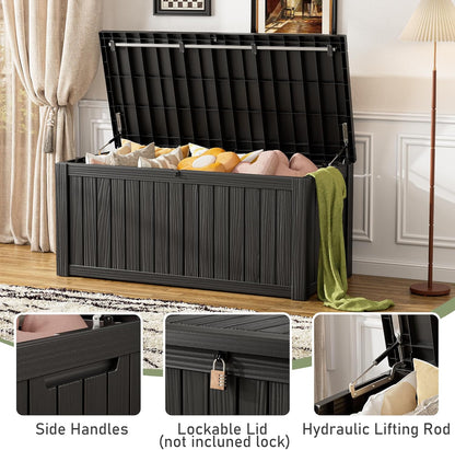 Outdoor Storage Box, Resin Deck Boxes Indoor and outdoor, Waterproof Storage Box Lockable Lid (Black, 120 Gallon)