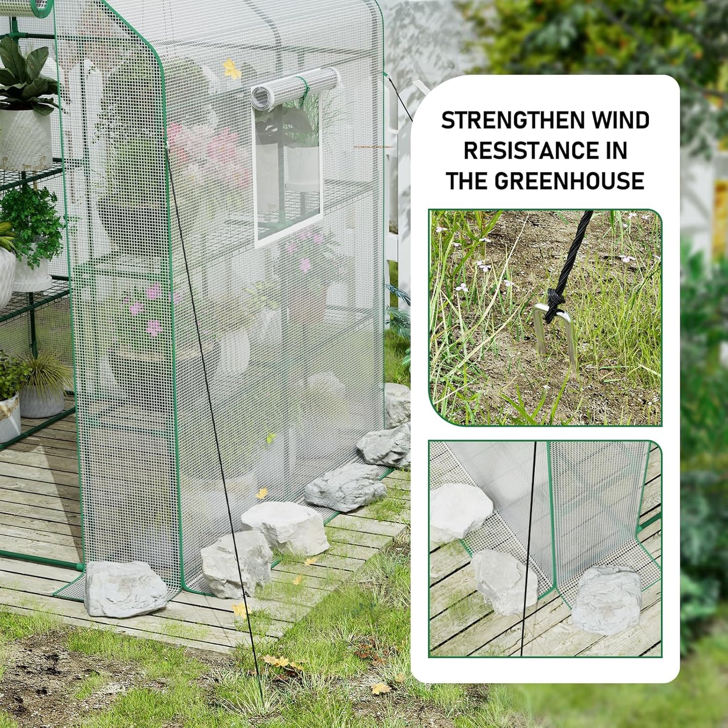 56×56×78Inch Walk-in Greenhouse for Outdoors with Screen Windows, Heavy Duty Small Plant House with Thicken PE Cover and Steel Shelves, Portable Green House for Outside Garden Winter, White