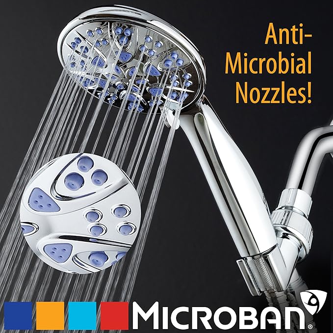 Antimicrobial/Anti-Clog High-Pressure 6-setting Hand Shower by AquaDance with Nozzle Protection from Growth of Mold, Mildew & Bacteria for Stronger Shower!