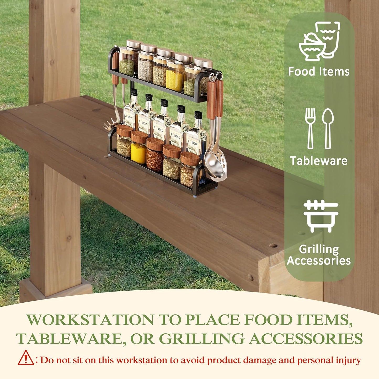 MUPATER 8' x 5' Wooden Grill Gazebo with Sloping Metal roof, Rainwater Drainage, Cedar Frame, Heavy Duty Canopy Suitable for Full-Size Grill, BBQ Canopy for Outdoor Patio, Lawn, Garden, Backyard