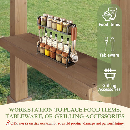 MUPATER 8' x 5' Wooden Grill Gazebo with Sloping Metal roof, Rainwater Drainage, Cedar Frame, Heavy Duty Canopy Suitable for Full-Size Grill, BBQ Canopy for Outdoor Patio, Lawn, Garden, Backyard