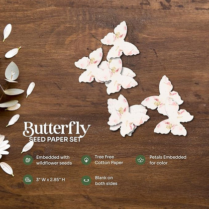 Wildflower Seed Paper - Set of 24 Pink Butterfly-Shaped with Envelope and Planting Instruction, Writable & Plantable Gift for Mom and Plant Lover, Ideal for Weddings, Memorials, Baby Shower