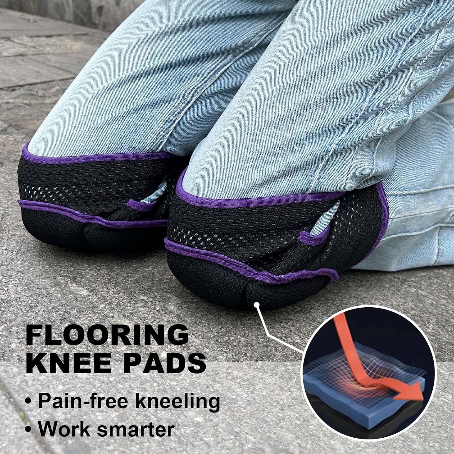 Gardening Knee Pads for Women, Mens Kneeling Pad for House Cleaning Floor Washing Work, Comfortable Knee Protector for Cleaner Gardener, Adjustable Soft Knee Pad for Kneeling on Hard Floor, Purple L (1 pair)