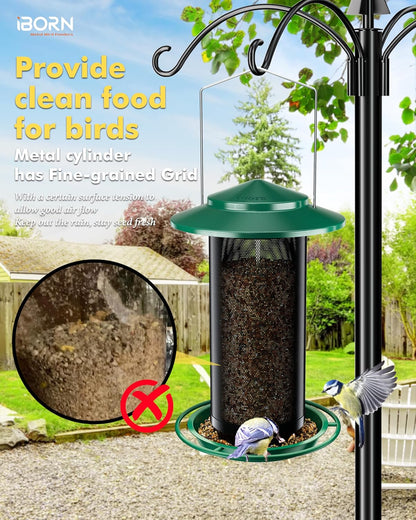 iBorn Bird Feeders for Outdoors, All Metal Mesh Tube, Holding Bird Seed for Outside Feeders,18cm Large Roof, Green, 2.8lb(Seed is not Included)