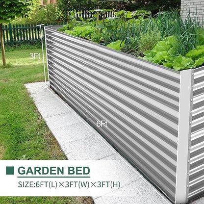 Land Guard 6x3x3ft Rectangular Galvanized Raised Garden Beds, Large-Capacity Metal Planter Box Outdoor, Durable Deep Raised Garden Bed 3ft Tall, Raised Beds for Gardening Vegetables, Classic Silver