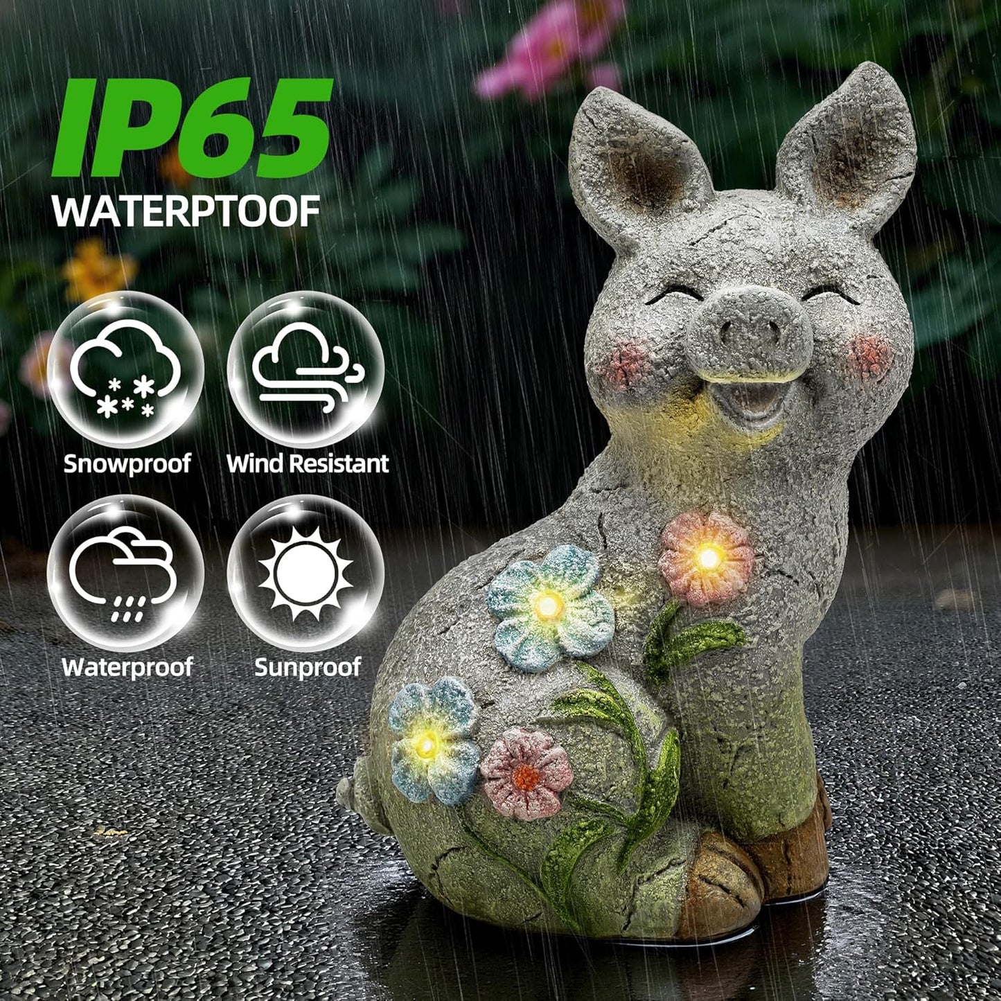 Leekung Solar Pig Statues Garden Decor,Outdoor Statue Sculpture with Led Lights,Solar Garden Decorations Pig Figurines for Patio,Balcony,Yard,Lawn,Unique Housewarming Birthday Gifts for Mom Women