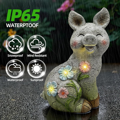 Leekung Solar Pig Statues Garden Decor,Outdoor Statue Sculpture with Led Lights,Solar Garden Decorations Pig Figurines for Patio,Balcony,Yard,Lawn,Unique Housewarming Birthday Gifts for Mom Women