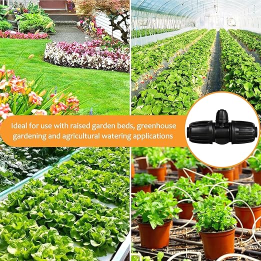 Drip Irrigation Fittings: 1/2 Inch Drip Tubing (1/2" ID x 0.65" OD) to 1/4 inch Irrigation Tubing Anti-Drop Locked Barbed Reducing Tee for Gardening Landscape (Pack of 10)