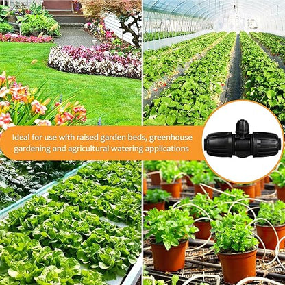 Drip Irrigation Fittings: 1/2 Inch Drip Tubing (1/2" ID x 0.65" OD) to 1/4 inch Irrigation Tubing Anti-Drop Locked Barbed Reducing Tee for Gardening Landscape (Pack of 10)