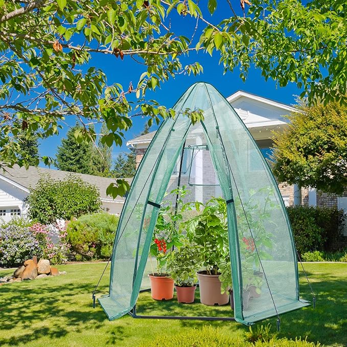 Portable Plant Protector from Animals, Ohuhu Greenhouse for Outsides with Durable PE Cover, Heavy Duty Green House with Zippered Door Mesh Window for Vegetables Flowers Fruits Herbs, 63x54x71 Inch