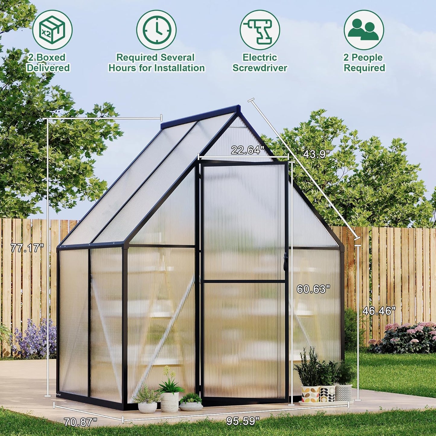 6'x4' Aluminum-Framed Polycarbonate Greenhouse, Heavy Duty Polycarbonate Greenhouse with Quick Setup Structure and Roof Vent, Large Enhanced Aluminum GreenhouseKit for Outdoors