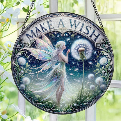 Stained Glass Window Hanging, Pauyadu Fairy Sun Catchers, Stained Glass Suncatcher, Fairy Decor Gifts for Women, Mom, Grandma, Wife, Bestie and Friend - 8 Inch