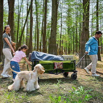 Timber Ridge 51.2'' Extended Collapsible Wagon Cart with Brakes and Cargo Net, Heavy Duty Foldable Utility Wagon with Adjustable Handle, 400L Capacity Portable Cart for Camping Sports Shopping