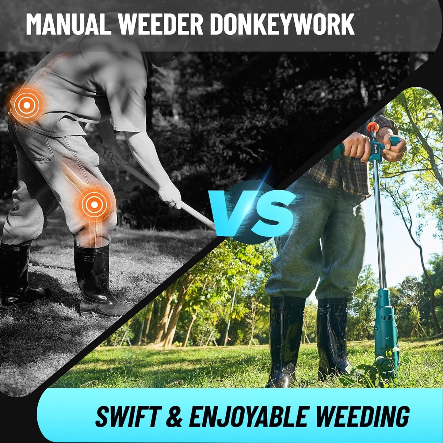 SEESII Next-Gen Electric Stand Up Weed Puller Tool with 20000RPM High-Torque Motor, Battery Powered Garden Weeder 3-Claw Steel Head for Smooth Weeding (Electric Weed Puller-Two Battery)