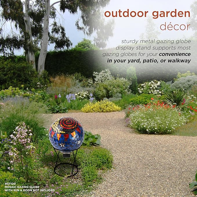 Alpine Corporation 11 Inch Tall Indoor Outdoor Gazing Globe Metal Display Stand, Black