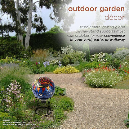 Alpine Corporation 11 Inch Tall Indoor Outdoor Gazing Globe Metal Display Stand, Black