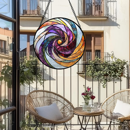 Stained Glass Window Hanging, Colorful Abstract Spiral Pattern Suncatcher for Doors Window Home Sun Catchers Decoration Mother's Day Birthday Gifts for Women, Men, and Mom 7.8 in