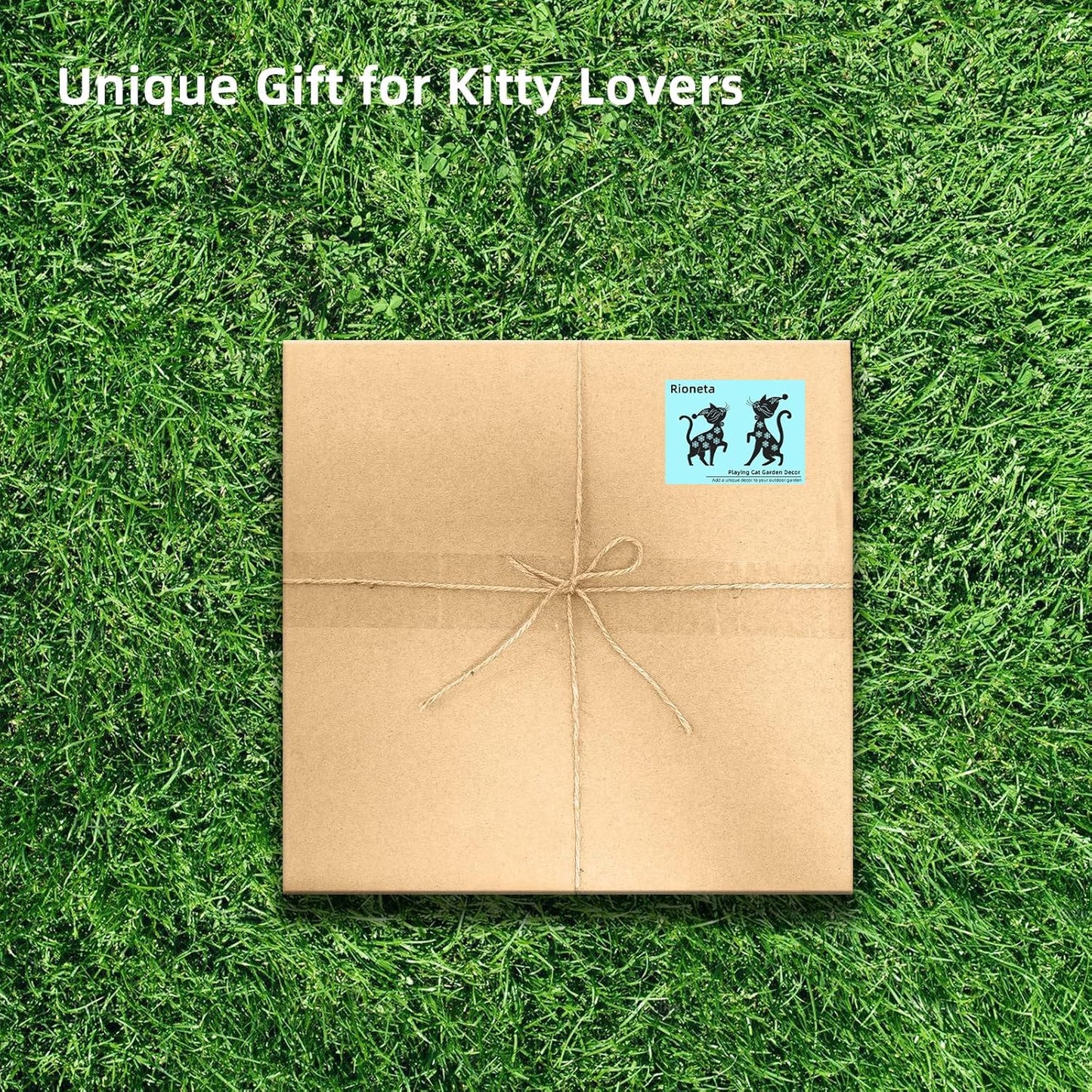 Metal Playing Cat Garden Decor for Outside (2 Pack), 14" Yard Art Stakes,Unique Gift for Kitty Lovers, Outdoor Lawn Statues and Weather Resistant Yard Art