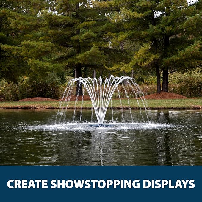 Airmax PondSeries Floating Fountain for Pond & Lake, Water Cooled Motor with 3 Spray Pattern Nozzles for Surface Aeration, 1/2 HP, 230 Volt, 100' Power Cord