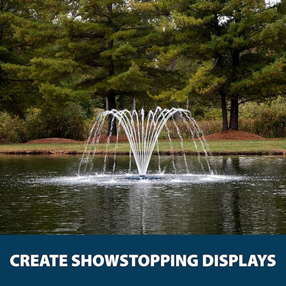 Airmax PondSeries Floating Fountain for Pond & Lake, Water Cooled Motor with 3 Spray Pattern Nozzles for Surface Aeration, 1/2 HP, 115 Volt, 100' Power Cord