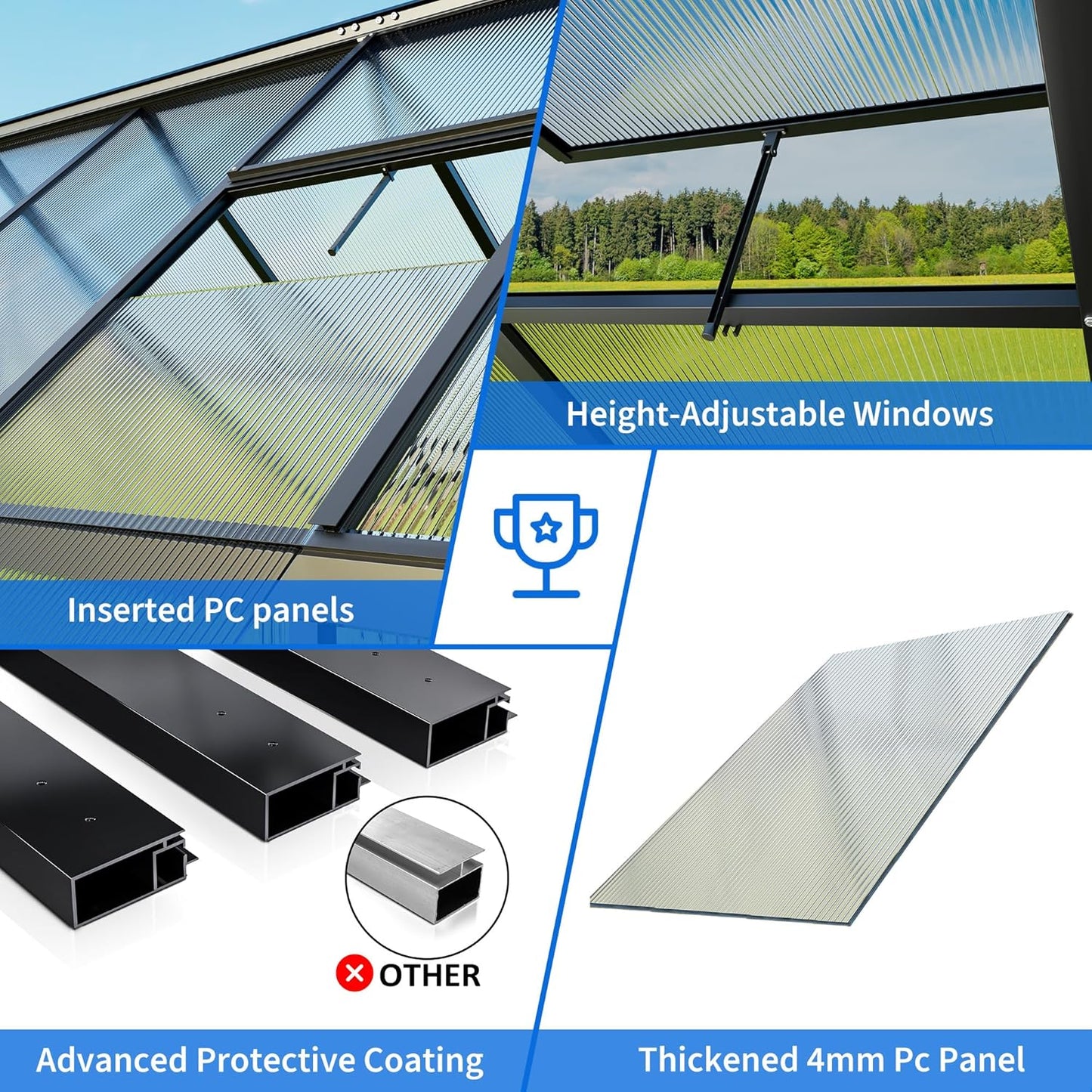 WKM 5.9x10.9 FT Greenhouse for Outdoors, Quick-fit Structure Greenhouse with Window for Ventilation, Aluminum Green House for Garden Backyard, Black