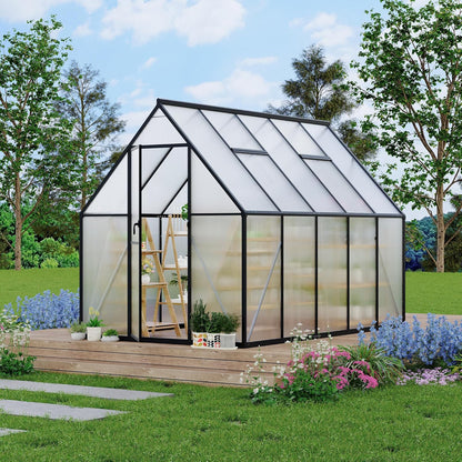 6'x9' Aluminum-Framed Polycarbonate Greenhouse, Heavy Duty Polycarbonate Greenhouse with Quick Setup Structure and Roof Vent, Large Enhanced Aluminum GreenhouseKit for Outdoors