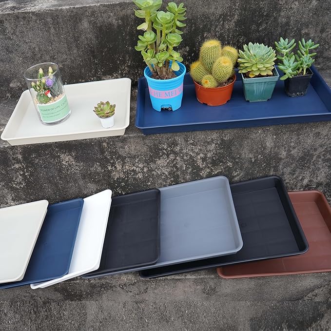 4 Pack Plant Saucer Tray Rectangular, Plant Growing Nursery Trays, Heavy Sturdy Seed Starting Trays, Plants Starter Saucers for Indoors No Holes, Seed Starter Growing Tray (17.5"x10.6", Black)