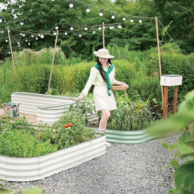 DaisyVibe Raised Garden Bed Kit, Planter Raised Garden Boxes Outdoor, Oval Large Metal Raised Garden Beds for Vegetables Flowers (Green, 8ftx2ftx1ft)